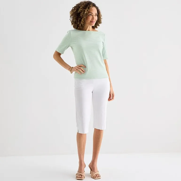 Liz Claiborne Womens Tall Boat Neck Short Sleeve Blouse