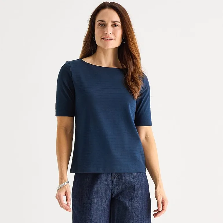 Liz Claiborne Womens Tall Boat Neck Short Sleeve Blouse