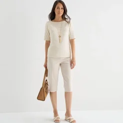 Liz Claiborne Womens Tall Boat Neck Short Sleeve Blouse