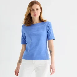 Liz Claiborne Womens Tall Boat Neck Short Sleeve Blouse