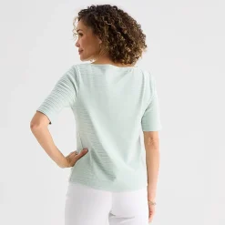 Liz Claiborne Womens Tall Boat Neck Short Sleeve Blouse
