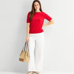 Liz Claiborne Womens Tall Boat Neck Short Sleeve Blouse