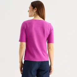 Liz Claiborne Womens Tall Boat Neck Short Sleeve Blouse