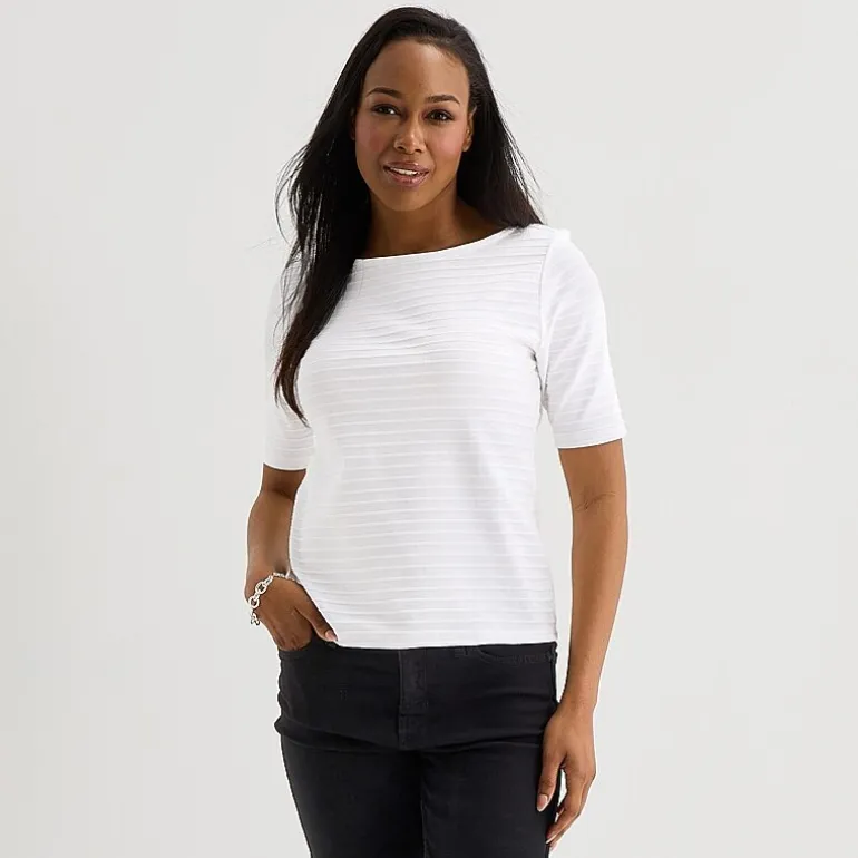 Liz Claiborne Womens Tall Boat Neck Short Sleeve Blouse