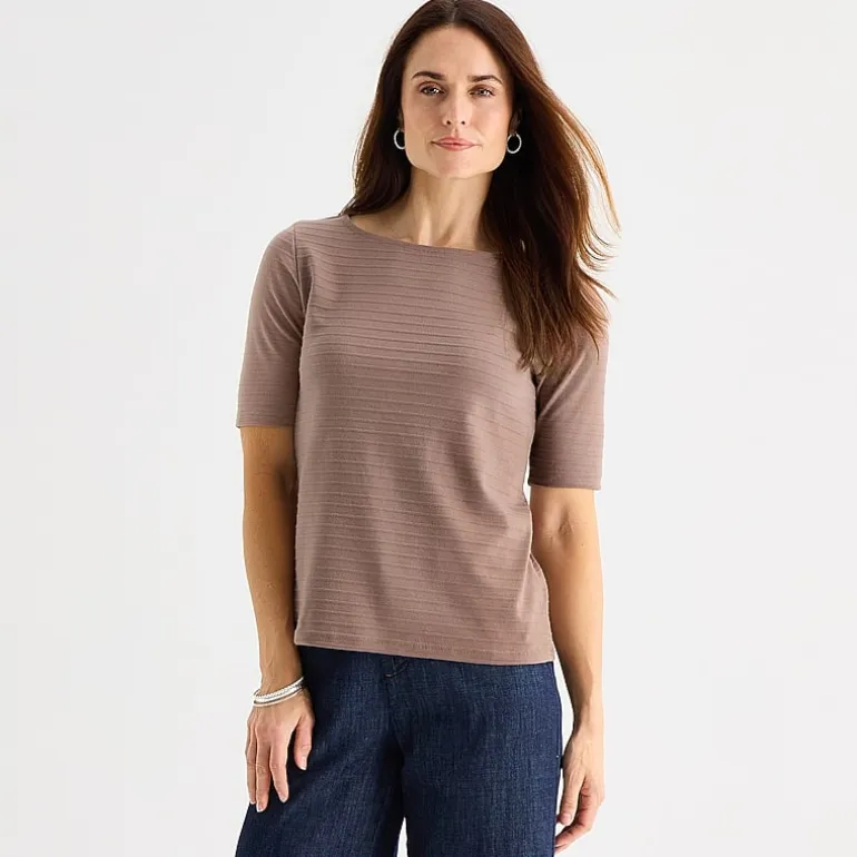 Liz Claiborne Womens Tall Boat Neck Short Sleeve Blouse