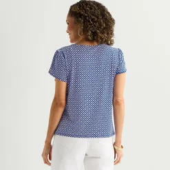 Liz Claiborne Womens Tall Boat Neck Short Sleeve Blouse