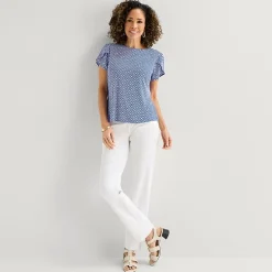 Liz Claiborne Womens Tall Boat Neck Short Sleeve Blouse