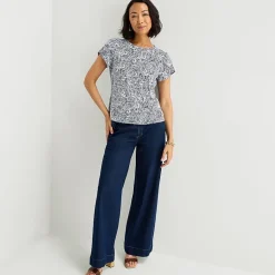 Liz Claiborne Womens Tall Boat Neck Short Sleeve Blouse