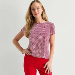 Liz Claiborne Womens Tall Boat Neck Short Sleeve Blouse