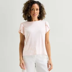 Liz Claiborne Womens Tall Boat Neck Short Sleeve Blouse