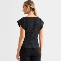 Liz Claiborne Womens Tall Crew Neck Short Sleeve Peplum Top