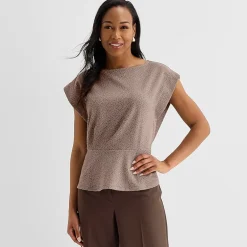 Liz Claiborne Womens Tall Crew Neck Short Sleeve Peplum Top