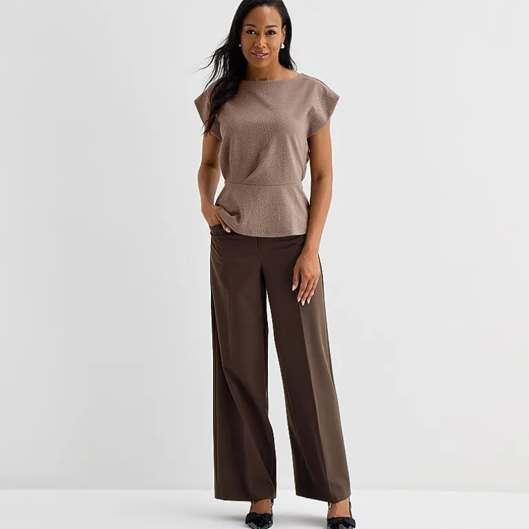 Liz Claiborne Womens Tall Crew Neck Short Sleeve Peplum Top