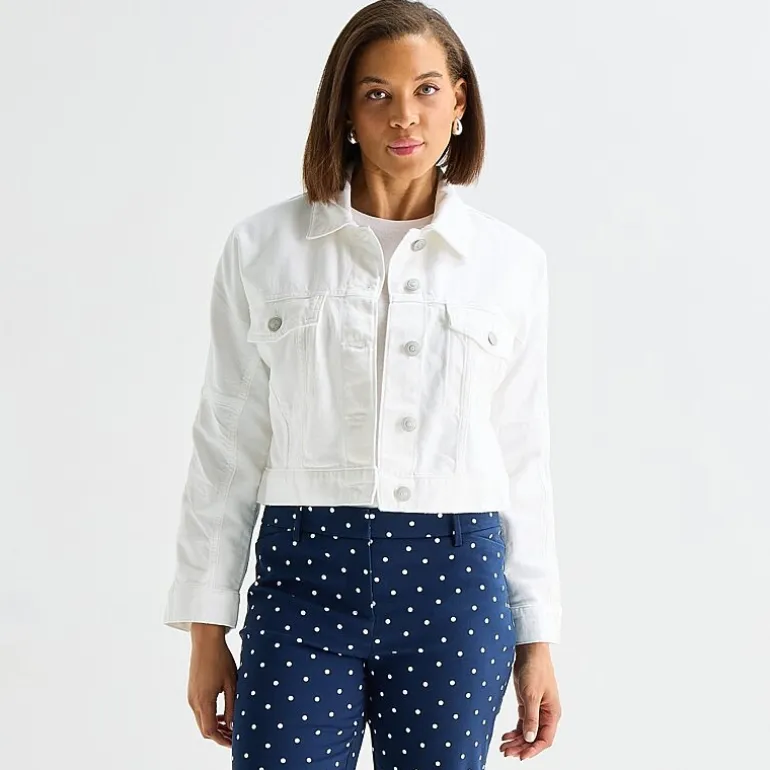Liz Claiborne Womens Tall Denim Midweight Cropped Jacket
