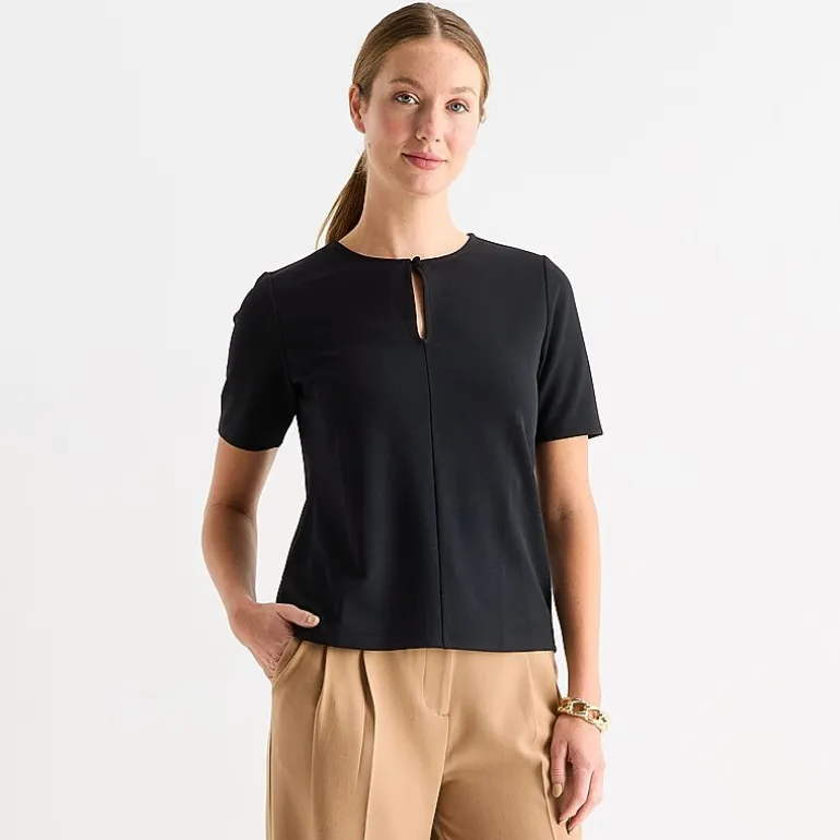 Liz Claiborne Womens Tall Keyhole Neck Short Sleeve Blouse
