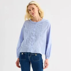 Liz Claiborne Womens Tall Round Neck Long Sleeve Blouse