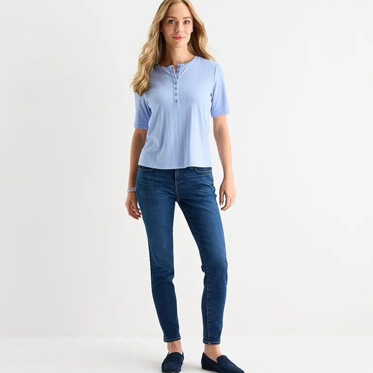 Liz Claiborne Womens Tall Short Sleeve Regular Fit Henley Shirt