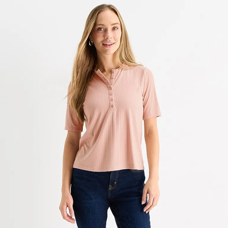 Liz Claiborne Womens Tall Short Sleeve Regular Fit Henley Shirt