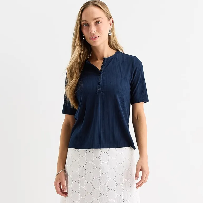 Liz Claiborne Womens Tall Short Sleeve Regular Fit Henley Shirt