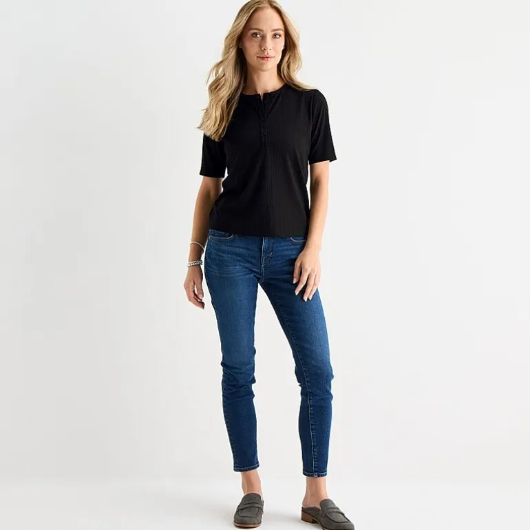 Liz Claiborne Womens Tall Short Sleeve Regular Fit Henley Shirt