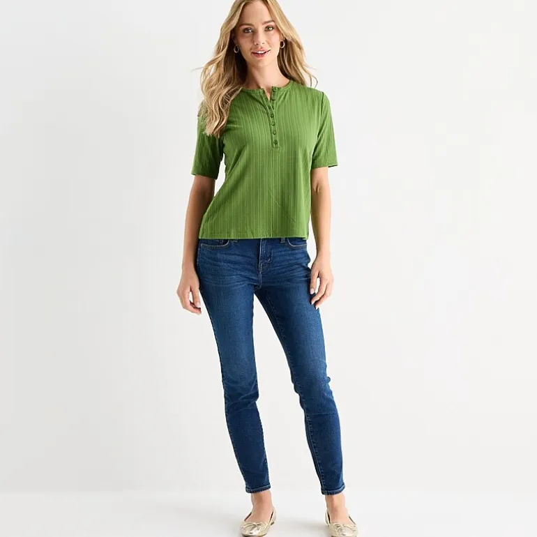 Liz Claiborne Womens Tall Short Sleeve Regular Fit Henley Shirt