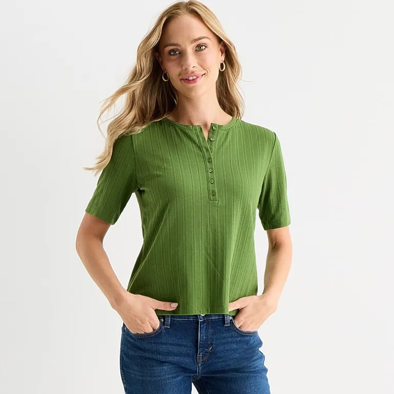 Liz Claiborne Womens Tall Short Sleeve Regular Fit Henley Shirt