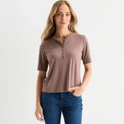 Liz Claiborne Womens Tall Short Sleeve Regular Fit Henley Shirt