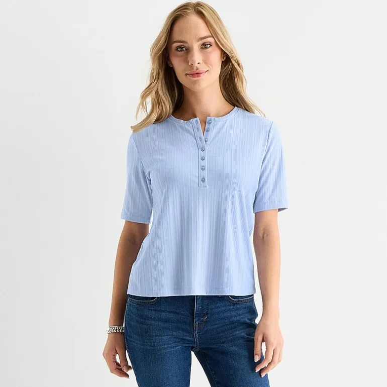Liz Claiborne Womens Tall Short Sleeve Regular Fit Henley Shirt