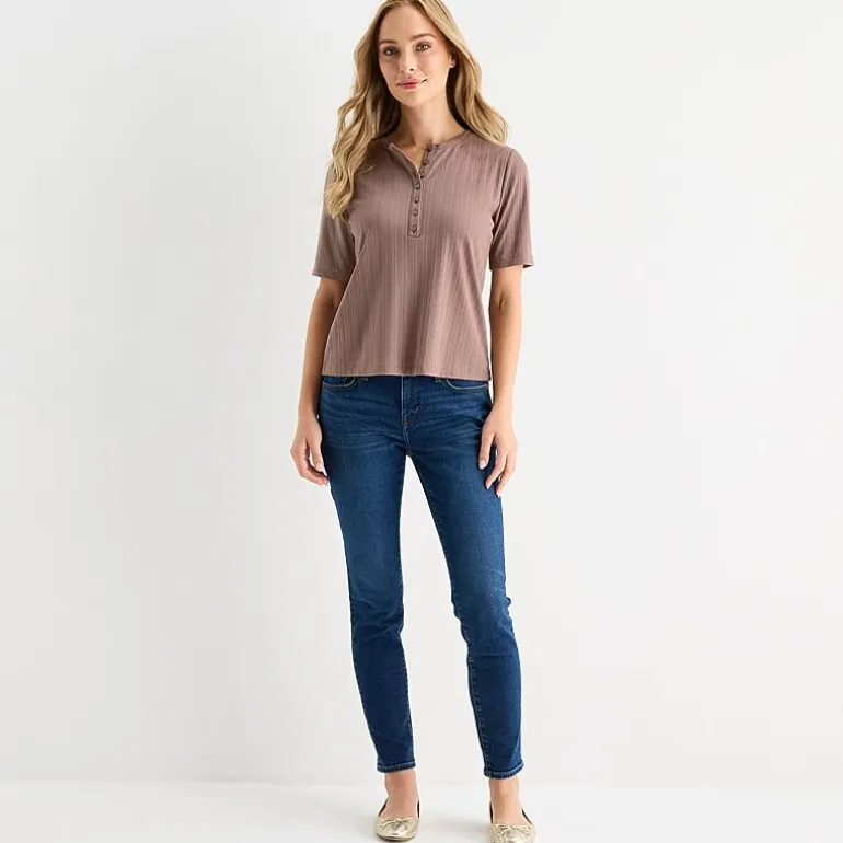 Liz Claiborne Womens Tall Short Sleeve Regular Fit Henley Shirt