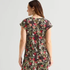 Liz Claiborne Womens Tall Split Crew Neck Short Sleeve Satin Blouse