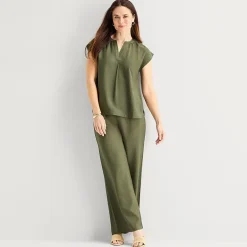 Liz Claiborne Womens Tall Split Crew Neck Short Sleeve Satin Blouse
