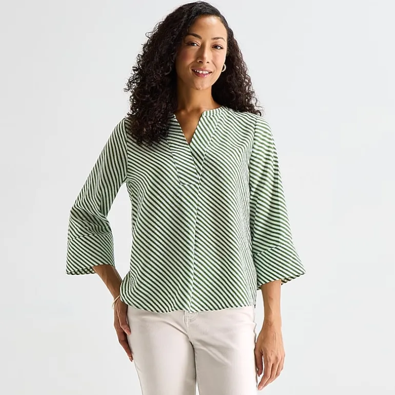 Liz Claiborne Womens Tall Split Crew Neck 3/4 Sleeve Blouse