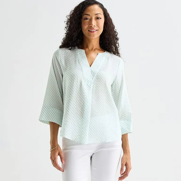 Liz Claiborne Womens Tall Split Crew Neck 3/4 Sleeve Blouse
