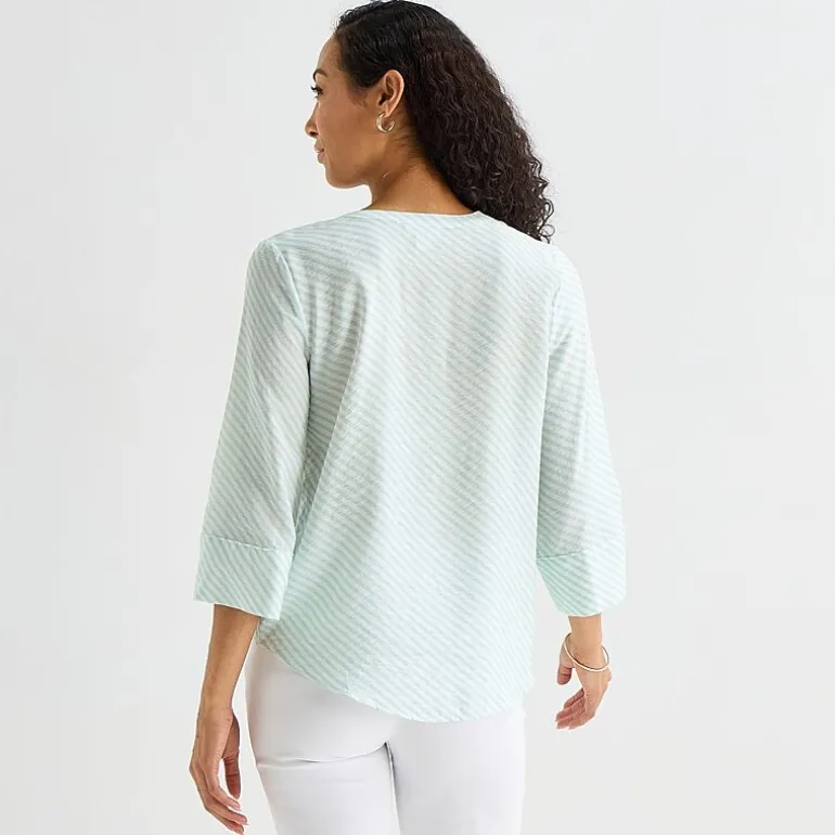 Liz Claiborne Womens Tall Split Crew Neck 3/4 Sleeve Blouse