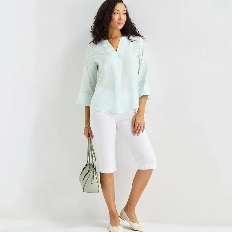 Liz Claiborne Womens Tall Split Crew Neck 3/4 Sleeve Blouse