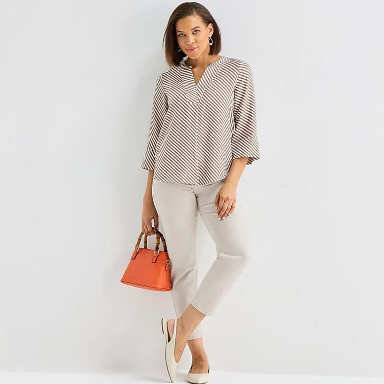 Liz Claiborne Womens Tall Split Crew Neck 3/4 Sleeve Blouse