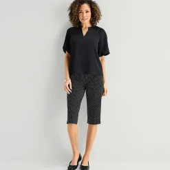 Liz Claiborne Womens Tall Split Crew Neck Short Sleeve Satin Blouse