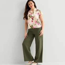 Liz Claiborne Womens Tall Split Crew Neck Short Sleeve Blouse
