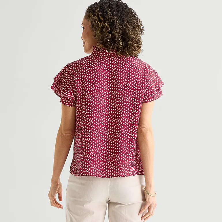 Liz Claiborne Womens Tall Split Crew Neck Short Sleeve Blouse