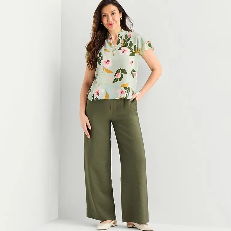 Liz Claiborne Womens Tall Split Crew Neck Short Sleeve Blouse