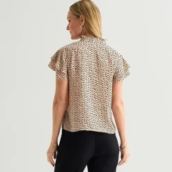 Liz Claiborne Womens Tall Split Crew Neck Short Sleeve Blouse