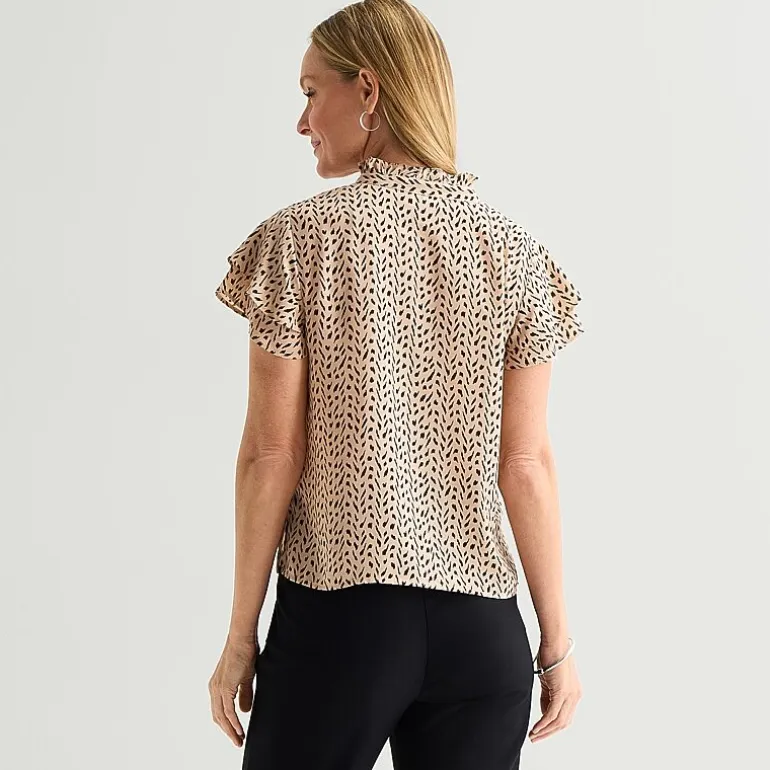 Liz Claiborne Womens Tall Split Crew Neck Short Sleeve Blouse