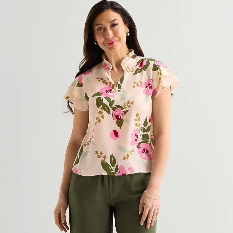 Liz Claiborne Womens Tall Split Crew Neck Short Sleeve Blouse