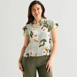 Liz Claiborne Womens Tall Split Crew Neck Short Sleeve Blouse