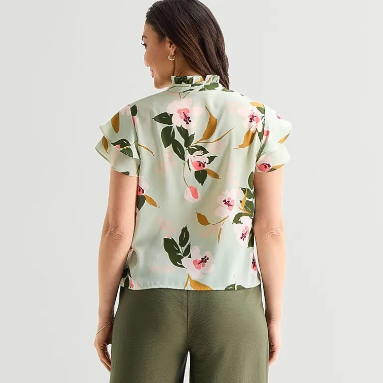 Liz Claiborne Womens Tall Split Crew Neck Short Sleeve Blouse