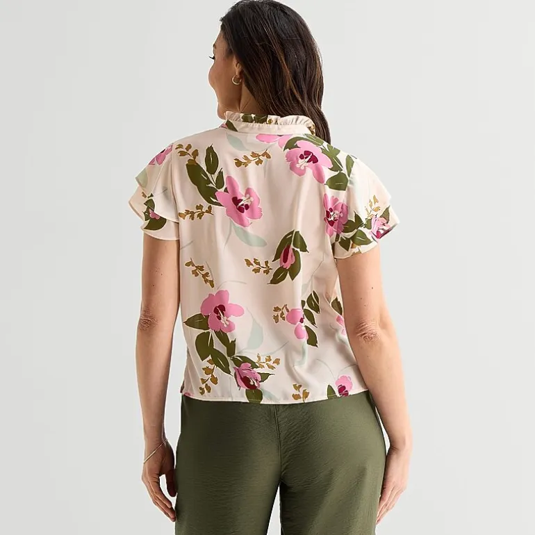 Liz Claiborne Womens Tall Split Crew Neck Short Sleeve Blouse