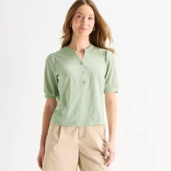 Liz Claiborne Womens Tall Split Crew Neck Elbow Sleeve Blouse