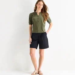 Liz Claiborne Womens Tall Split Crew Neck Elbow Sleeve Blouse
