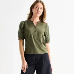 Liz Claiborne Womens Tall Split Crew Neck Elbow Sleeve Blouse