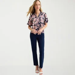 Liz Claiborne Womens Tall V Neck Short Sleeve Satin Blouse
